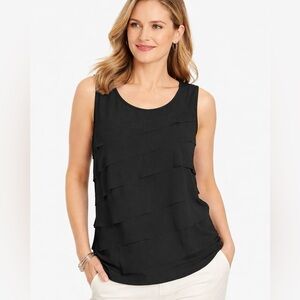 Christopher & Banks NWT Black Diagonal Ruffle Sleeveless Blouse Size L